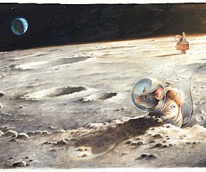 Ilustración de "Armstrong. El increíble viaje de un ratón a la Luna", publicado en 2017 en la editorial Juventud