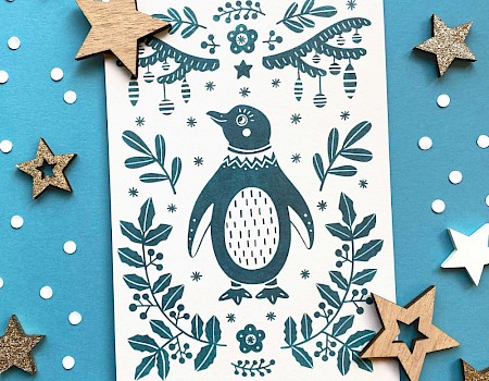 Christmas Penguin postcard, published by paruspaper