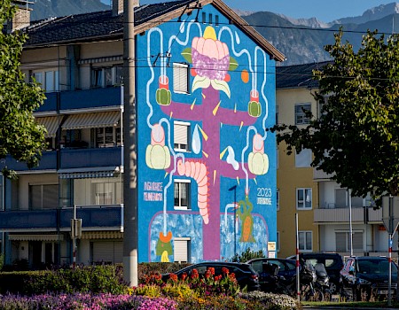 Underbridge Festival Innsbruck, collaboration with Melanie Gandyra, 10 m x 16 m; 2023; Photo: Manuel Kokseder